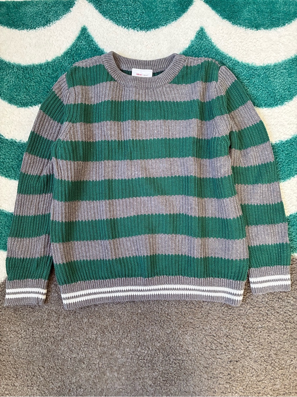 Hanna Andersson Striped Sweater (Grey/Green) Size 6-7